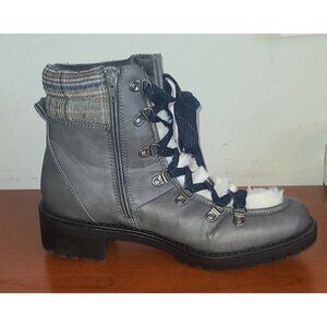 Maurices Women’s Sz.10  Ankle Boots Cassie Fur Trim Gray Zip/ Lace Up Block Heel